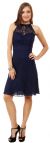 Halter Neck Floral Lace Short Bridesmaid Party Dress in Navy